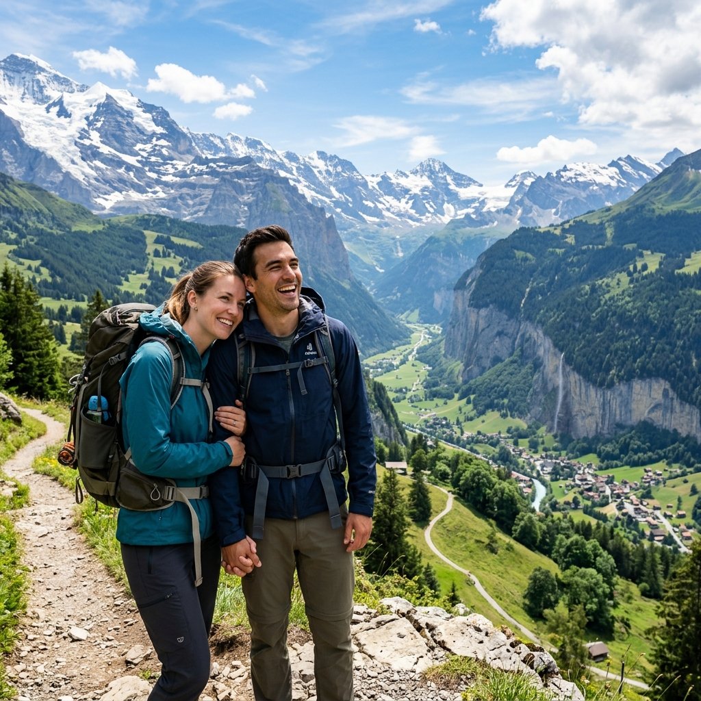 Happy couple traveling